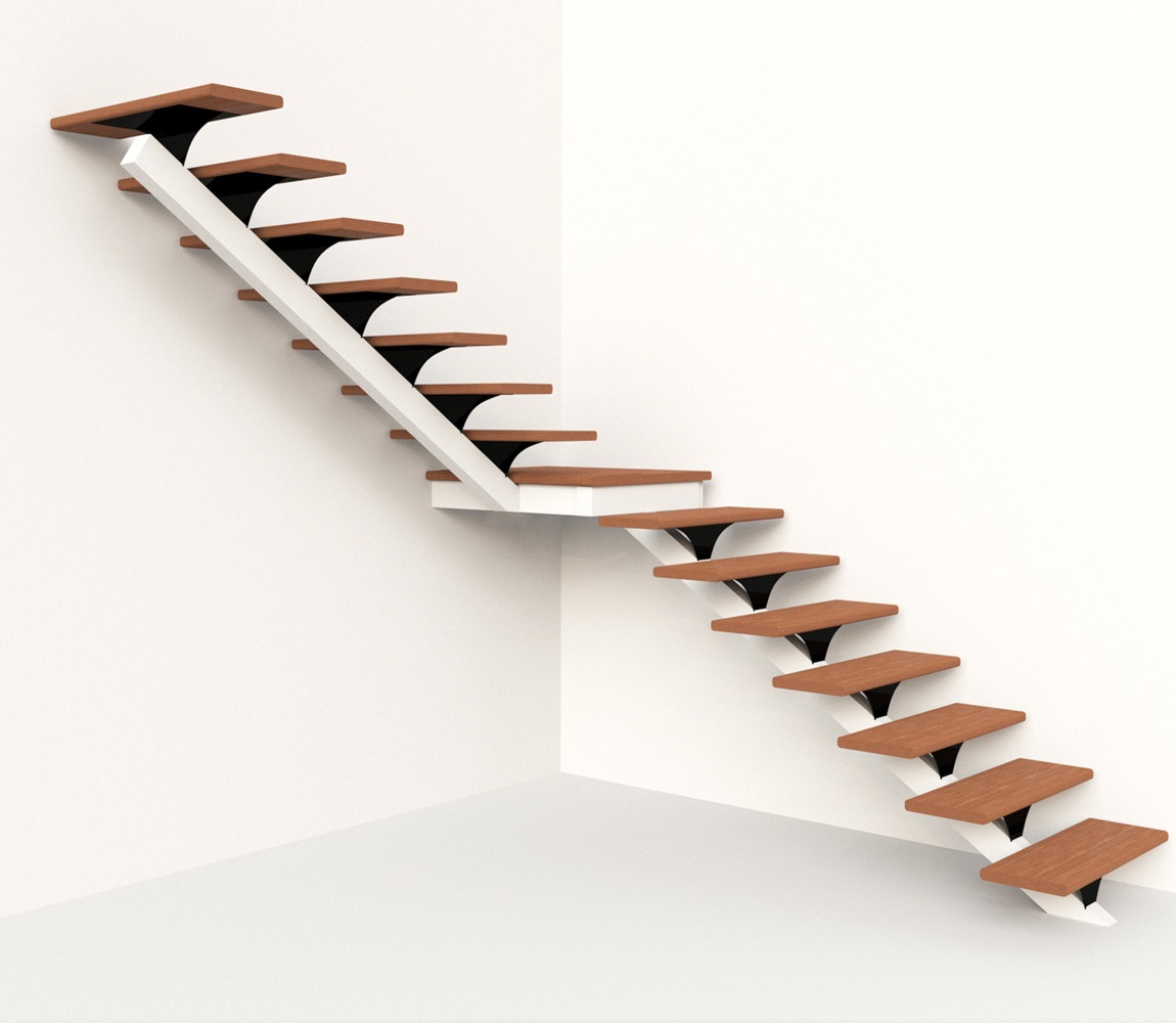 Г-образная лестница на одном косоуре с поворотом 90 градусов с площадкой
