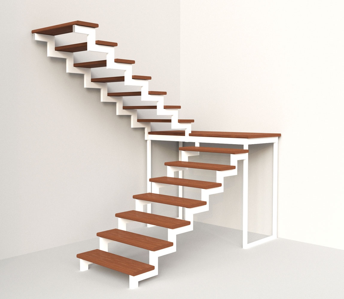 П-образная лестница на двух косоурах с поворотом 180 градусов с площадкой